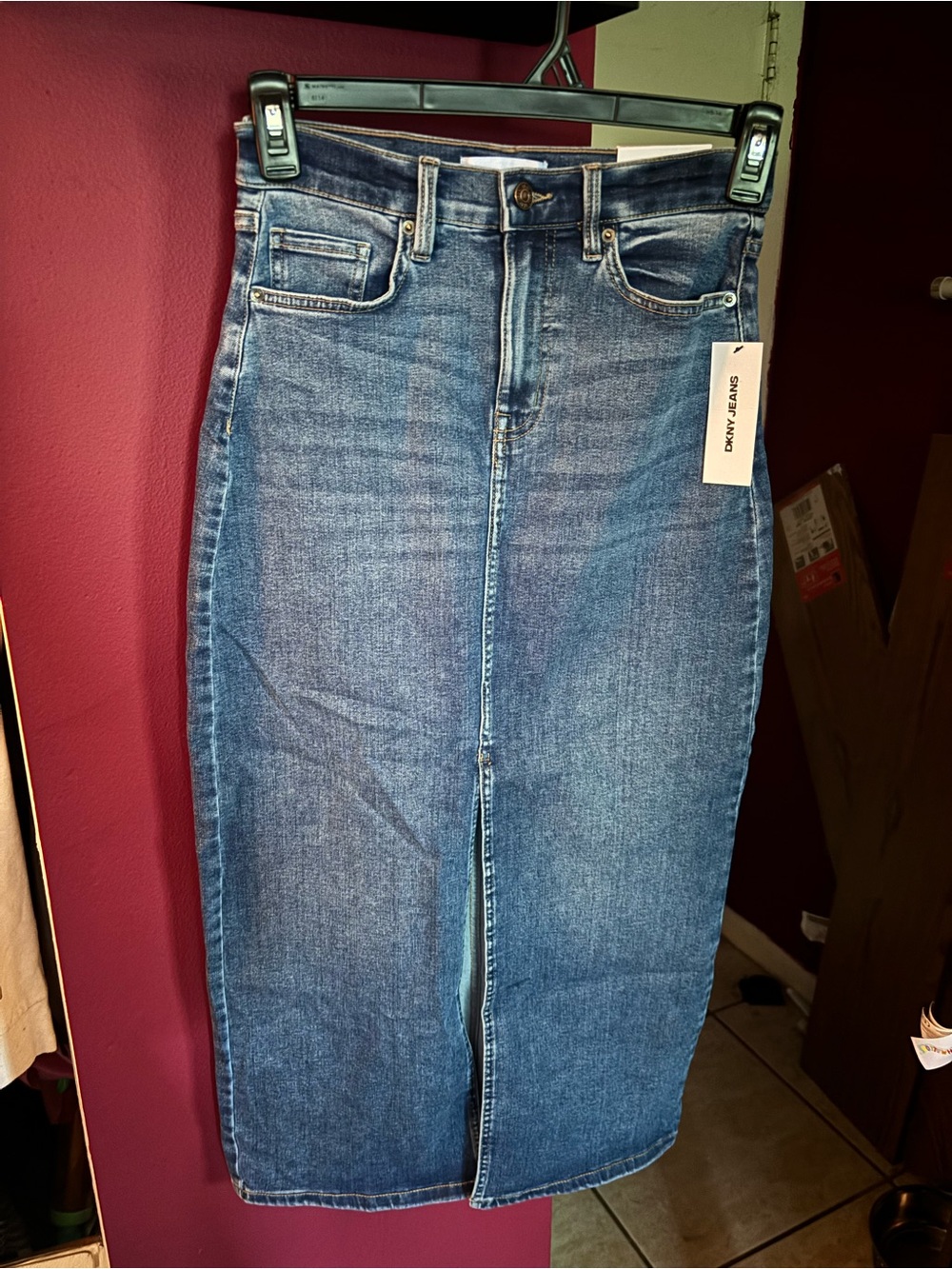 DKNY Blue Denim Midi Skirt -High-Rise